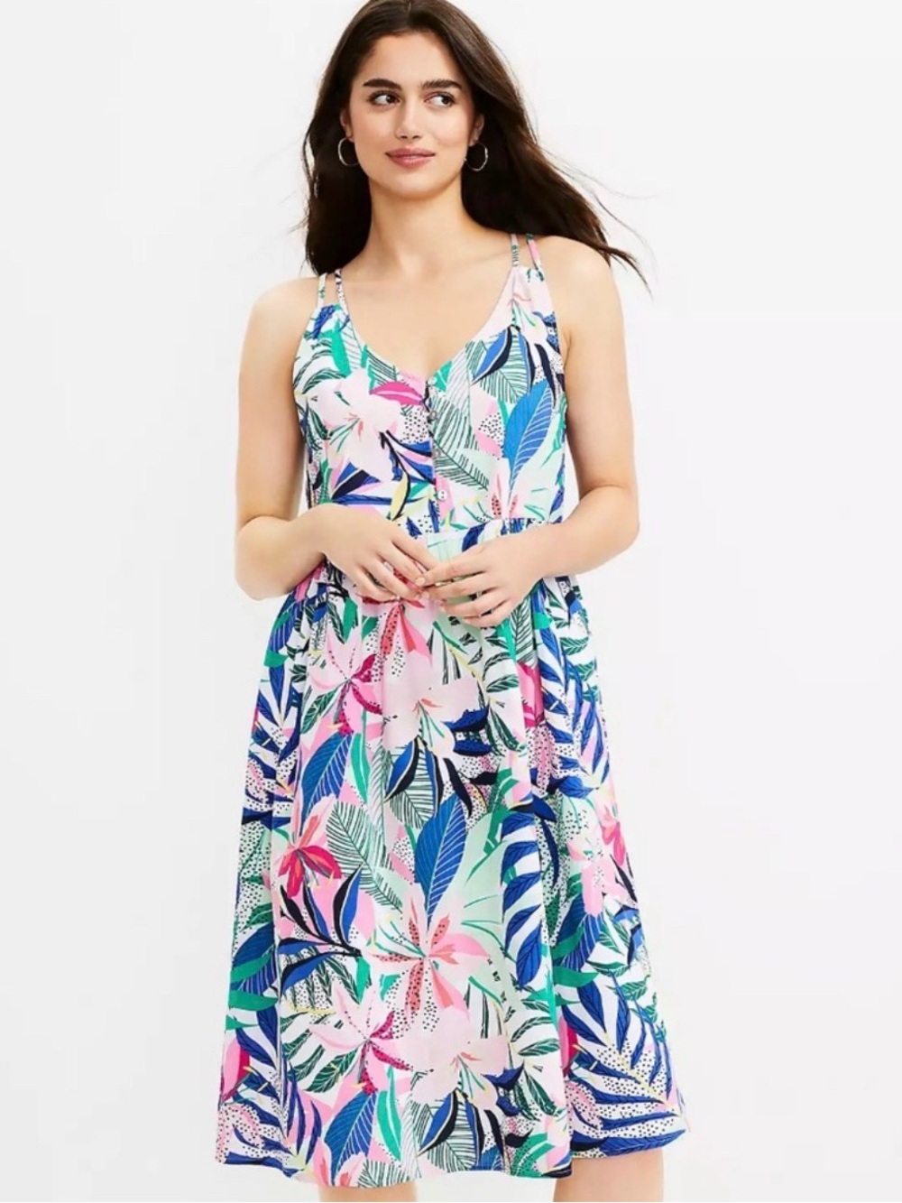 LOFT Palm Double Strap Midi Dress Size 16